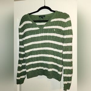 Ralph Lauren Green and White V-Neck Sweater